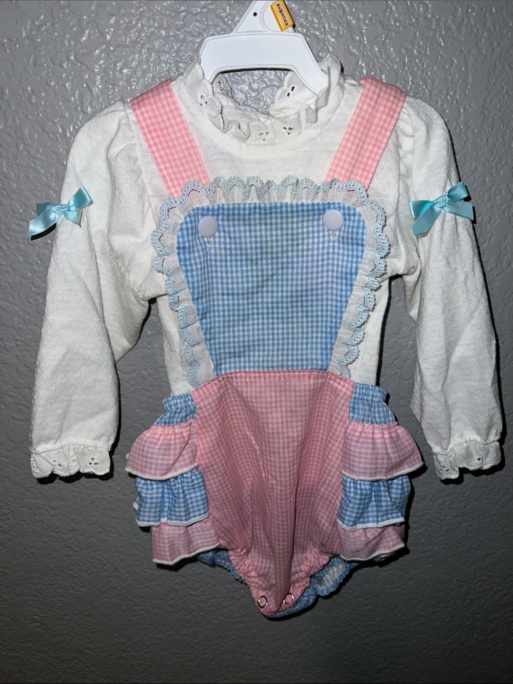 Carter's Pink & Blue Gingham Ruffle Romper with White Bodice
